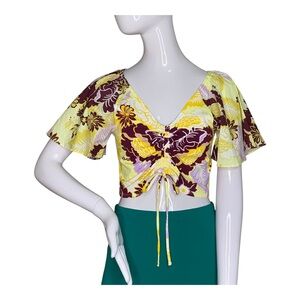 Anthropologie Maeve NWOT Top Tropical Floral Print Yellow Burgundy Size XS
